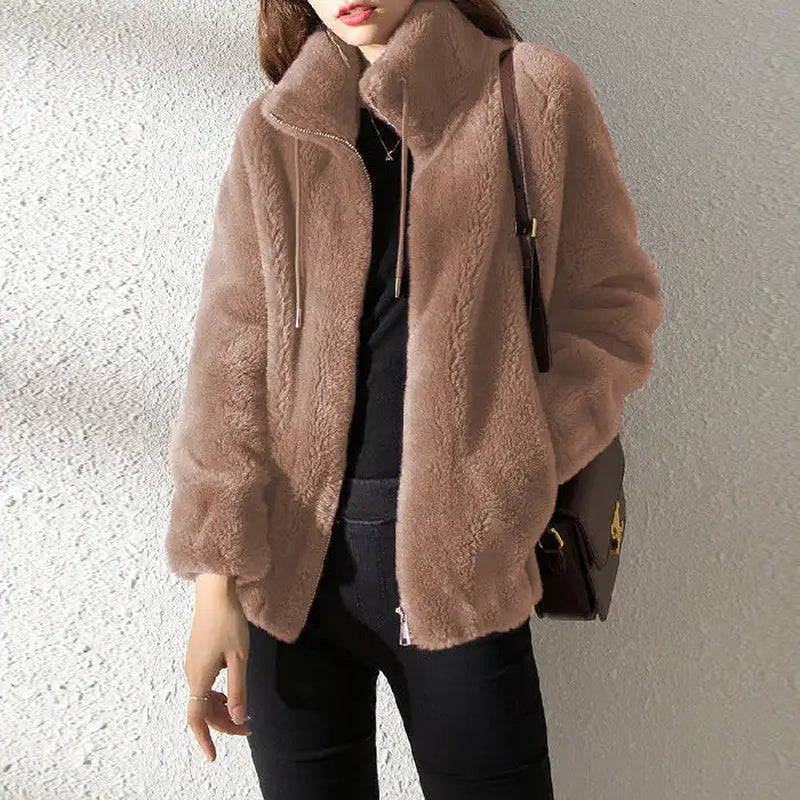 Padded Coat Stand-Collar Double-Faced Fleece Jacket Couple Fleece Coat Women Winter Solid Color Polar Fleece Thermal Double-Side