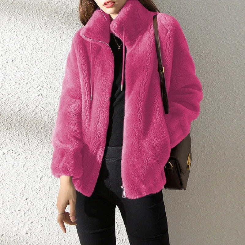 Padded Coat Stand-Collar Double-Faced Fleece Jacket Couple Fleece Coat Women Winter Solid Color Polar Fleece Thermal Double-Side