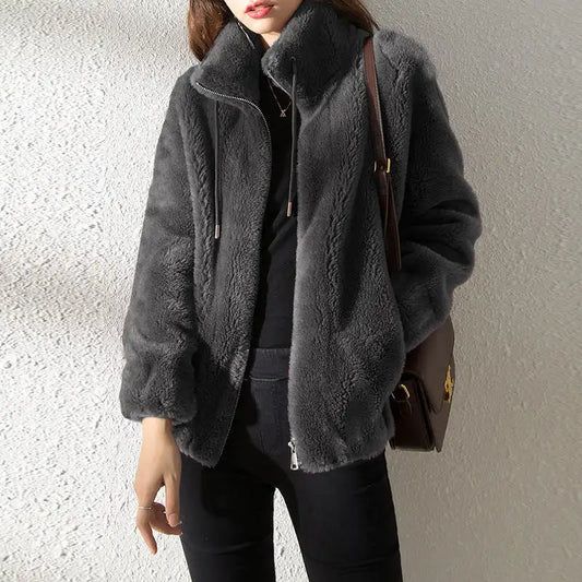 Padded Coat Stand-Collar Double-Faced Fleece Jacket Couple Fleece Coat Women Winter Solid Color Polar Fleece Thermal Double-Side